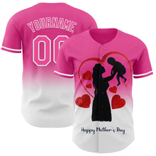 Load image into Gallery viewer, Custom Pink White 3D Pattern Design Gradient Mother&#39;s Day Family Love Authentic Baseball Jersey
