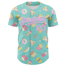 Load image into Gallery viewer, Custom Ice Blue Light Purple-White 3D Pattern Design Foodie Fast Food Burger Fries Pizza Authentic Baseball Jersey
