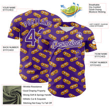 Load image into Gallery viewer, Custom Purple White 3D Pattern Design Foodie Fast Food Hot Dog Authentic Baseball Jersey
