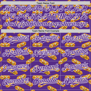 Custom Purple White 3D Pattern Design Foodie Fast Food Hot Dog Authentic Baseball Jersey