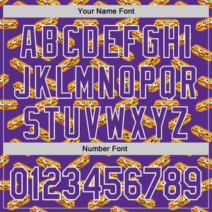 Custom Purple White 3D Pattern Design Foodie Fast Food Hot Dog Authentic Baseball Jersey