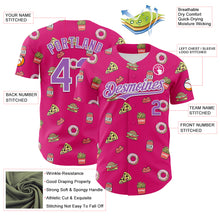 Load image into Gallery viewer, Custom Hot Pink Medium Purple-White 3D Pattern Design Foodie Fast Food Pizza Donut Cola Authentic Baseball Jersey
