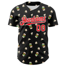 Load image into Gallery viewer, Custom Black Fire Red-White 3D Pattern Design Foodie Fast Food Sandwich Authentic Baseball Jersey
