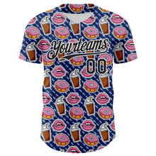 Load image into Gallery viewer, Custom US Navy Blue Black-White 3D Pattern Design Foodie Food Dessert Milkshake Donut Authentic Baseball Jersey
