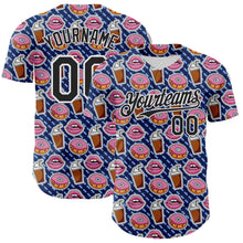 Load image into Gallery viewer, Custom US Navy Blue Black-White 3D Pattern Design Foodie Food Dessert Milkshake Donut Authentic Baseball Jersey
