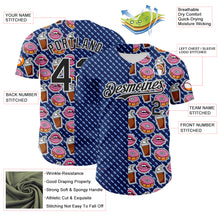 Load image into Gallery viewer, Custom US Navy Blue Black-White 3D Pattern Design Foodie Food Dessert Milkshake Donut Authentic Baseball Jersey
