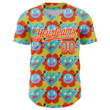 Load image into Gallery viewer, Custom Neon Yellow Orange-White 3D Pattern Design Funny Cartoon Flower And Heart Authentic Baseball Jersey
