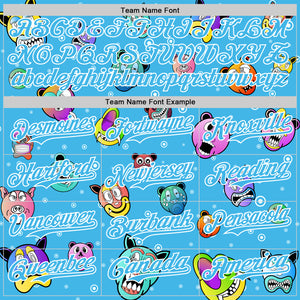 Custom Sky Blue White 3D Pattern Design Funny Cartoon Animal Authentic Baseball Jersey
