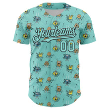 Load image into Gallery viewer, Custom Ice Blue Black 3D Pattern Design Funny Cartoon Monster Authentic Baseball Jersey
