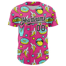Load image into Gallery viewer, Custom Pink Black-White 3D Pattern Design Funny Cartoon Food Donut And Fruit Banana Authentic Baseball Jersey
