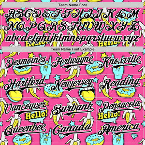 Custom Pink Black-White 3D Pattern Design Funny Cartoon Food Donut And Fruit Banana Authentic Baseball Jersey