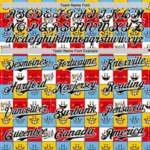 Custom White Black 3D Pattern Design Funny Cartoon Emoji Smile Face Authentic Baseball Jersey
