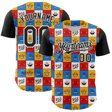 Load image into Gallery viewer, Custom White Black 3D Pattern Design Funny Cartoon Emoji Smile Face Authentic Baseball Jersey
