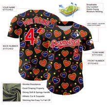Load image into Gallery viewer, Custom Black Fire Red-White 3D Pattern Design Funny Cartoon Heart Authentic Baseball Jersey
