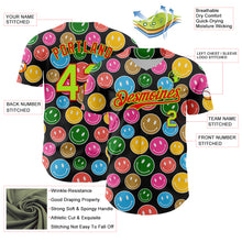 Load image into Gallery viewer, Custom Black Neon Green-Fire Red 3D Pattern Design Funny Cartoon Emoji Smile Face Authentic Baseball Jersey
