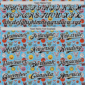 Custom Sky Blue Black-White 3D Pattern Design Funny Cartoon Emoji Authentic Baseball Jersey