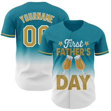 Load image into Gallery viewer, Custom Teal Old Gold-White 3D Pattern Design Father&#39;s Day Beer Lover Fade Authentic Baseball Jersey
