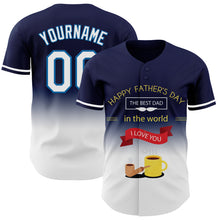 Load image into Gallery viewer, Custom Navy White-Blue 3D Pattern Design Father&#39;s Day Fade Authentic Baseball Jersey
