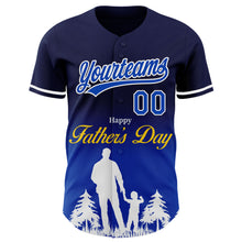 Load image into Gallery viewer, Custom Navy Thunder Blue-White 3D Pattern Design Father&#39;s Day Family Love Fade Authentic Baseball Jersey
