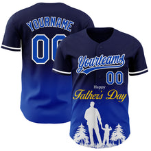 Load image into Gallery viewer, Custom Navy Thunder Blue-White 3D Pattern Design Father&#39;s Day Family Love Fade Authentic Baseball Jersey
