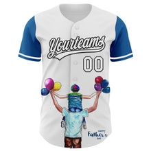 Load image into Gallery viewer, Custom White Thunder Blue-Black 3D Pattern Design Father&#39;s Day Family Love Authentic Baseball Jersey

