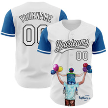 Load image into Gallery viewer, Custom White Thunder Blue-Black 3D Pattern Design Father&#39;s Day Family Love Authentic Baseball Jersey
