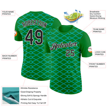Custom Grass Green Black-Aqua 3D Esports Performance T-Shirt