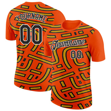 Custom Orange Black-Gold 3D Esports Performance T-Shirt