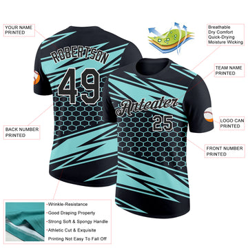 Custom Black Ice Blue-White 3D Esports Performance T-Shirt