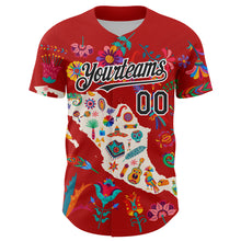 Load image into Gallery viewer, Custom Red Black-White 3D Mexico Map With Tropical Plant And Animal Authentic Baseball Jersey
