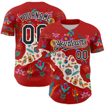 Load image into Gallery viewer, Custom Red Black-White 3D Mexico Map With Tropical Plant And Animal Authentic Baseball Jersey
