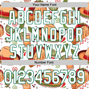 Custom White Kelly Green 3D Mexican Festival Tacos And Sombrero Cinco de Mayo Authentic Baseball Jersey