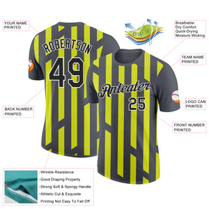 Custom Steel Gray Black-Neon Yellow 3D Esports Performance T-Shirt