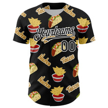 Load image into Gallery viewer, Custom Black White 3D Mexican Festival Nachos And Tacos Cinco de Mayo Authentic Baseball Jersey
