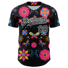Load image into Gallery viewer, Custom Black White 3D Mexican Festival Flower Cinco de Mayo Authentic Baseball Jersey
