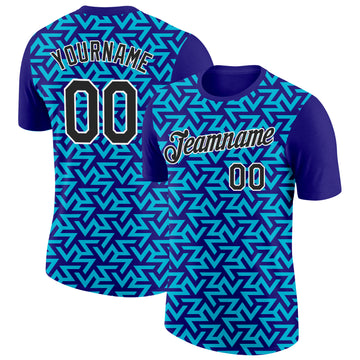 Custom Dark Purple Black-Lakes Blue 3D Esports Performance T-Shirt