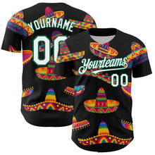 Load image into Gallery viewer, Custom Black White-Kelly Green 3D Mexican Festival Sombrero Cinco de Mayo Authentic Baseball Jersey
