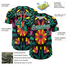Load image into Gallery viewer, Custom Black Kelly Green-White 3D Mexican Festival Flower Cinco de Mayo Authentic Baseball Jersey
