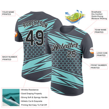 Custom Steel Gray Black-Ice Blue 3D Esports Performance T-Shirt