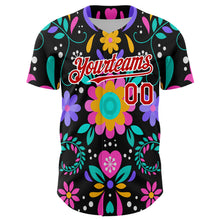 Load image into Gallery viewer, Custom Black Red-White 3D Mexican Festival Flower Cinco de Mayo Authentic Baseball Jersey
