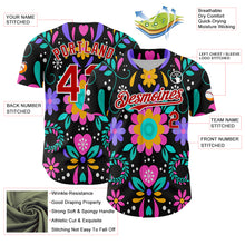 Load image into Gallery viewer, Custom Black Red-White 3D Mexican Festival Flower Cinco de Mayo Authentic Baseball Jersey
