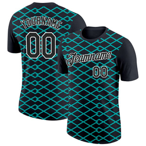 Custom Black Aqua-White 3D Esports Performance T-Shirt