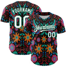 Load image into Gallery viewer, Custom Black White-Kelly Green 3D Mexican Festival Flower Cinco de Mayo Authentic Baseball Jersey
