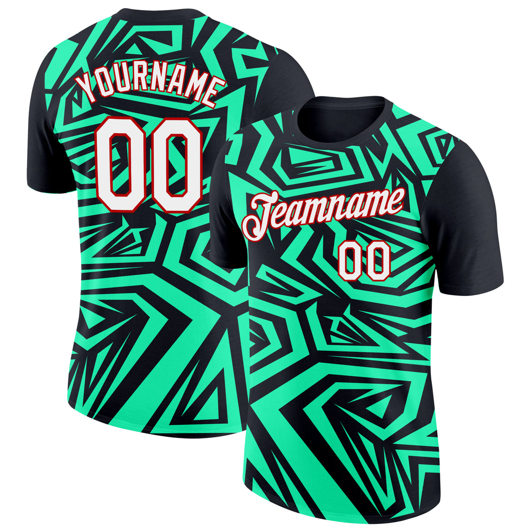 Custom Black Pea Green-Red 3D Esports Performance T-Shirt
