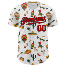 Load image into Gallery viewer, Custom White Red-Black 3D Mexican Festival Cactus Skull Sombrero Cinco de Mayo Authentic Baseball Jersey
