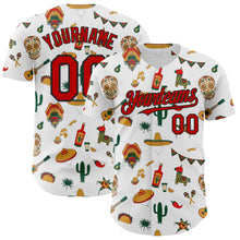 Load image into Gallery viewer, Custom White Red-Black 3D Mexican Festival Cactus Skull Sombrero Cinco de Mayo Authentic Baseball Jersey
