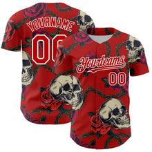Load image into Gallery viewer, Custom Red White 3D Mexican Festival Skull And Flower Cinco de Mayo Authentic Baseball Jersey

