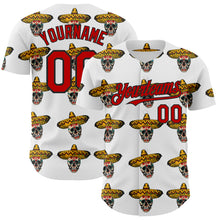 Load image into Gallery viewer, Custom White Red-Black 3D Mexican Festival Skull With Sombrero Cinco de Mayo Authentic Baseball Jersey
