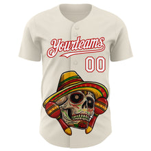 Load image into Gallery viewer, Custom Cream White-Red 3D Mexican Festival Skull With Sombrero Cinco de Mayo Authentic Baseball Jersey
