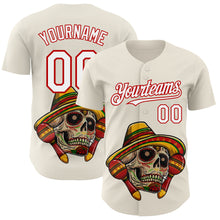 Load image into Gallery viewer, Custom Cream White-Red 3D Mexican Festival Skull With Sombrero Cinco de Mayo Authentic Baseball Jersey
